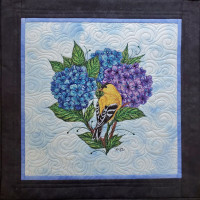 Thread Painting- Hydrangeas with Goldfinch    309TH - Product Image