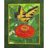 Thread Painting - Orange Zinnia with Swallowtail   204W - Product Image
