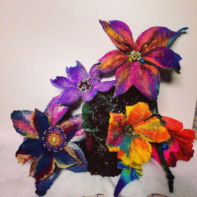 Wet-Felted Flowers with Beaded Centers Room: Foyer - Product Image
